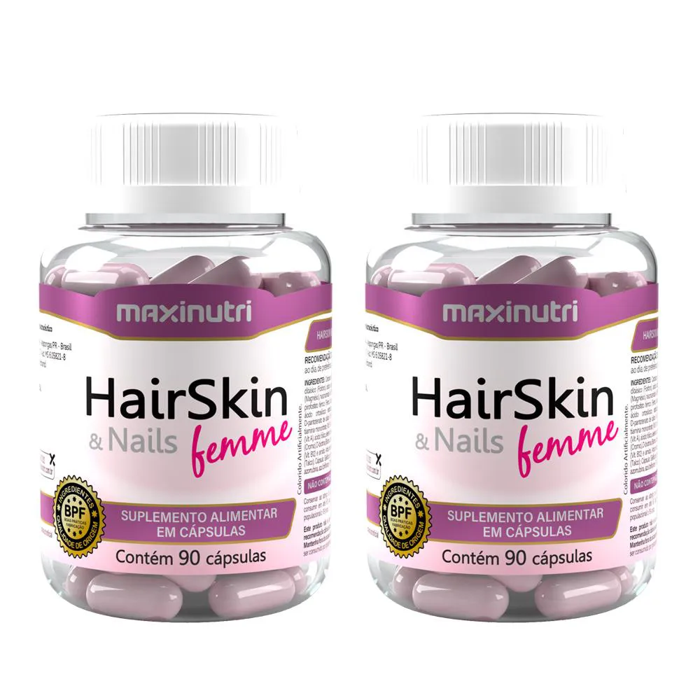 KIT 2 HAIRSKIN FEMME BIOTINA E MINERAIS 90 CAPS MAXINUTRI