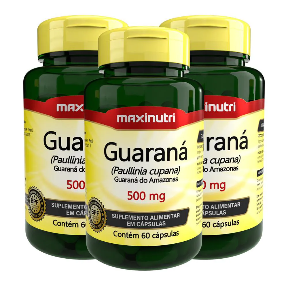 KIT 3 GUARANá 500MG COM 60 CAPSULAS MAXINUTRI