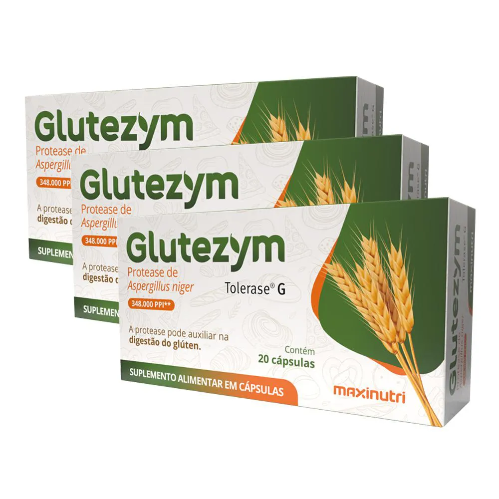 KIT 3 GLUTEZYM AUXILIA NA DIGESTãO DO GLúTEN 20 CáPSULAS MAXINUTRI