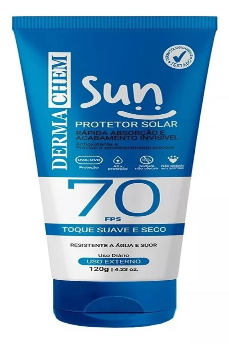 PROTETOR SOLAR TOQUE SUAVE E SECO DERMACHEM SUN FATOR FPS 70 120 G