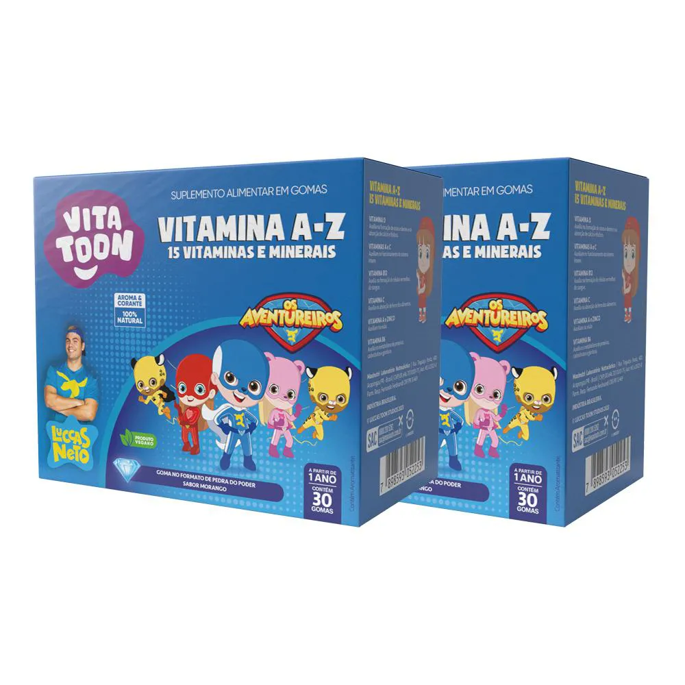 KIT 02 VITATOON LUCCAS NETO A-Z MORANGO 30 GOMAS MAXINUTRI