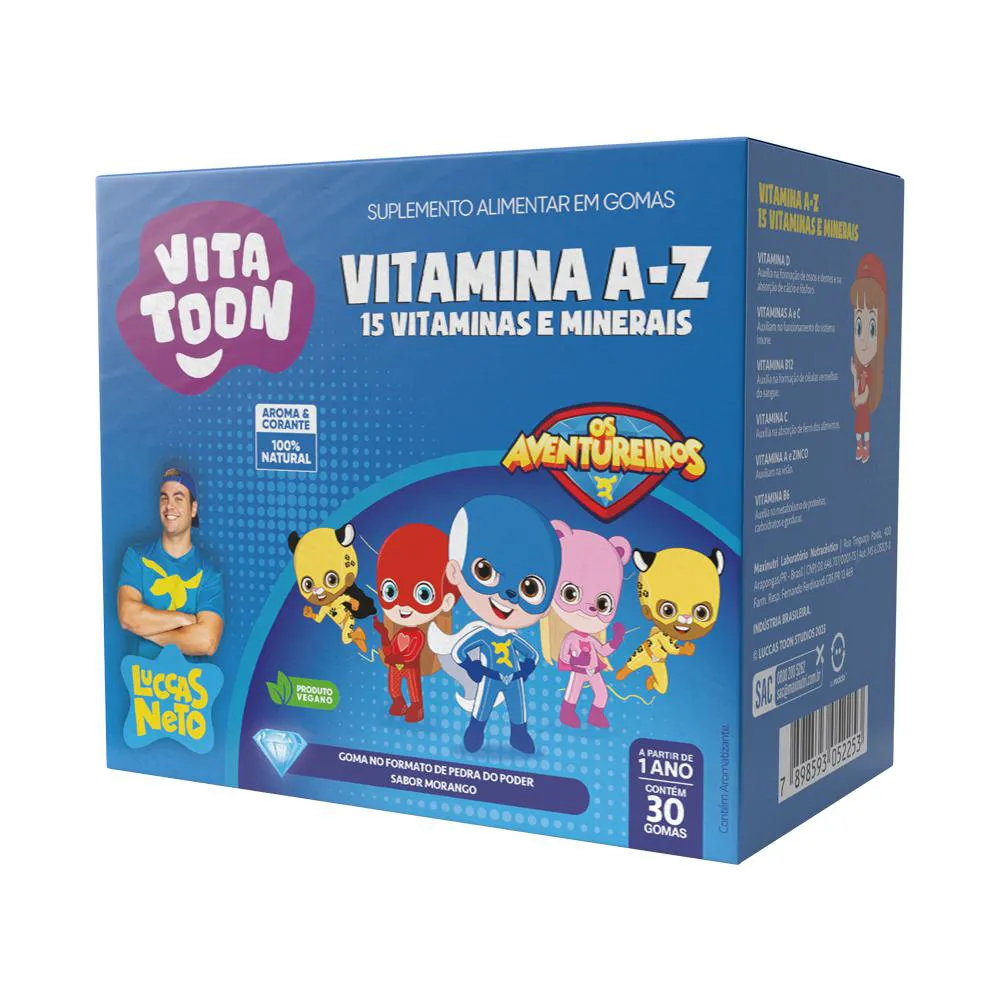 VITATOON LUCCAS NETO POLIVITAMíNICO A-Z MORANGO 30 GOMAS MAXINUTRI