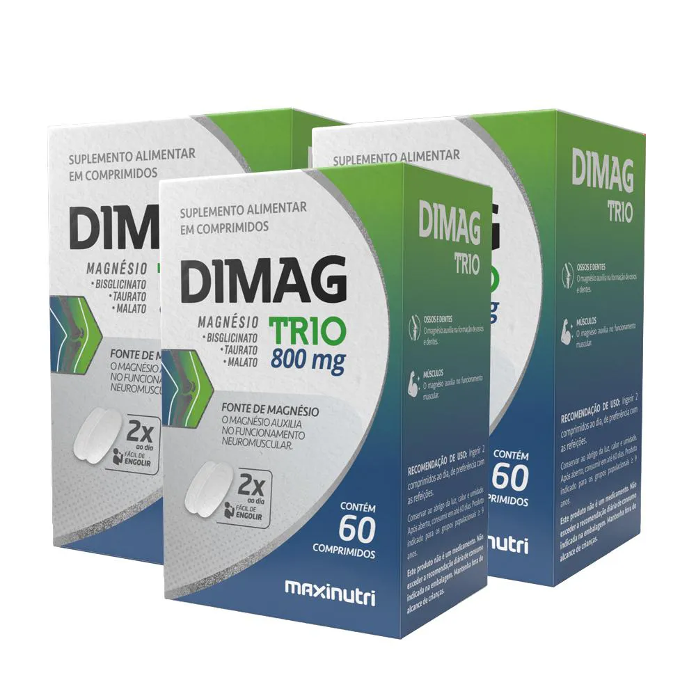 KIT 3 DIMAG TRIO MAGNéSIO BISGLICINATO TAURATO E MALATO 60 CAPS MAXINUTRI