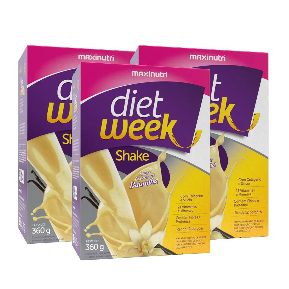 KIT 3 DIET WEEK SHAKE SABOR BAUNILHA 360G MAXINUTRI