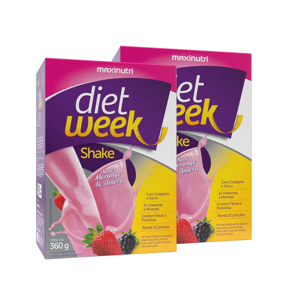 KIT 2 DIET WEEK SHAKE MORANGO E AMORA 360G MAXINUTRI