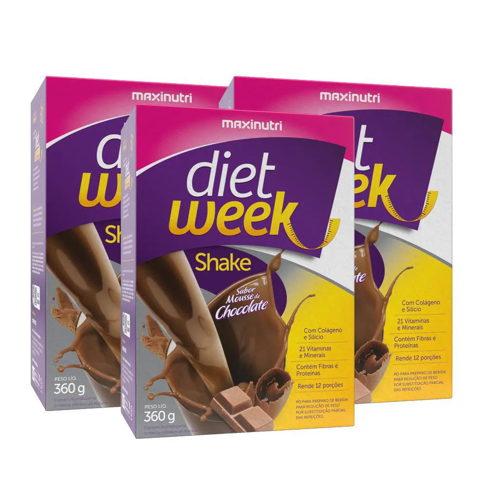 KIT 3 DIET WEEK SHAKE MOUSSE DE CHOCOLATE 360G MAXINUTRI