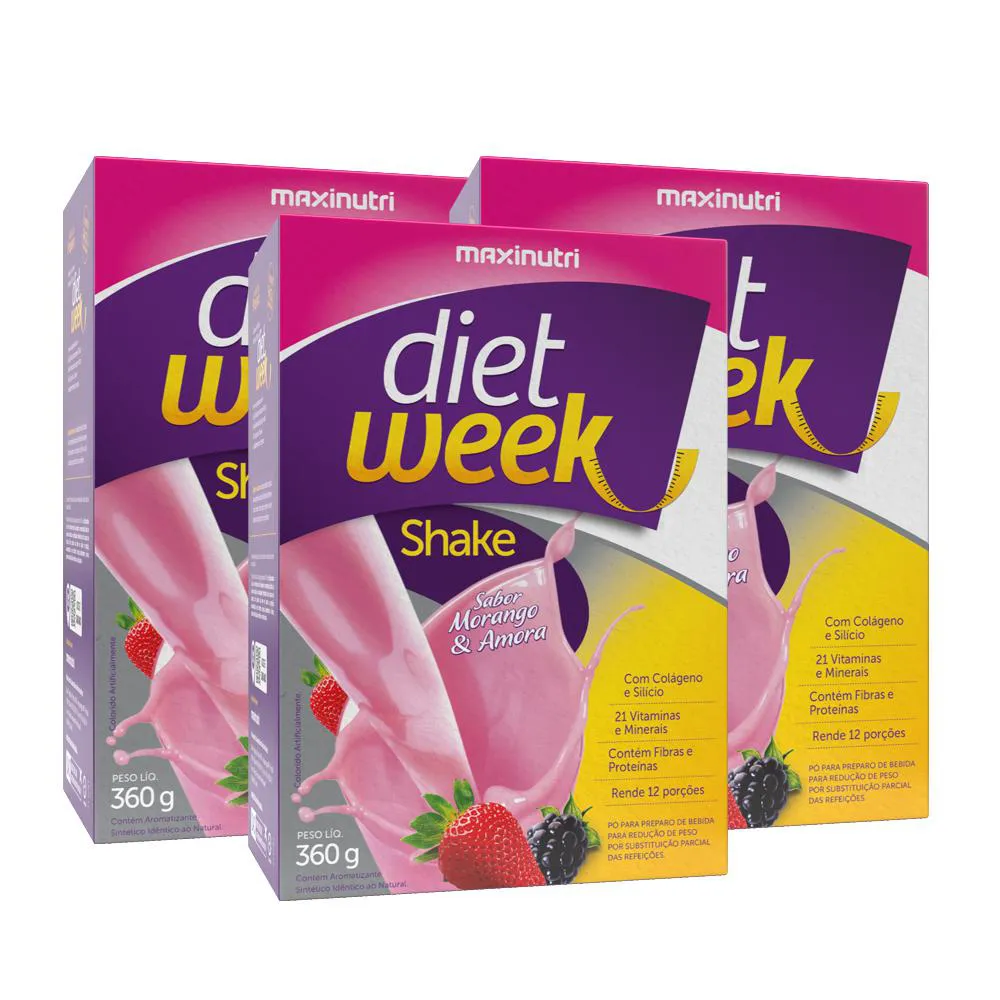KIT 3 DIET WEEK SHAKE MORANGO E AMORA 360G MAXINUTRI