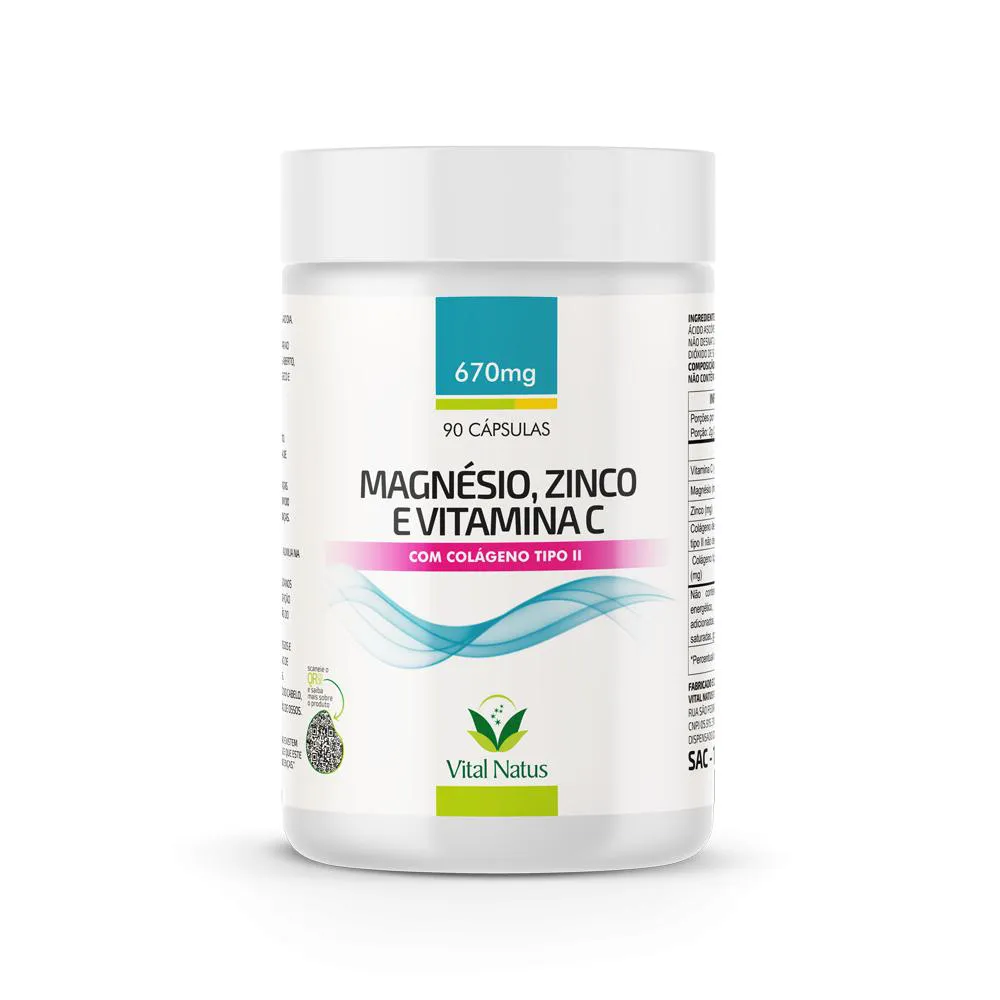 MAGNÉSIO, ZINCO E VITAMINA C COM COLÁGENO II 490MG C/ 60 CAPS