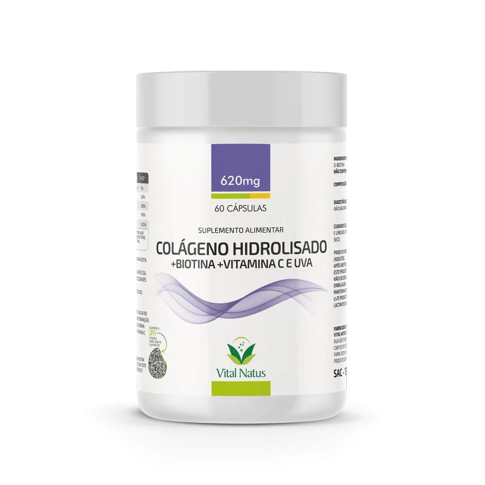 COLÁGENO HIDROLISADO + BIOTINA + VITAMINA C E UVA 620MG - VITAL NATUS