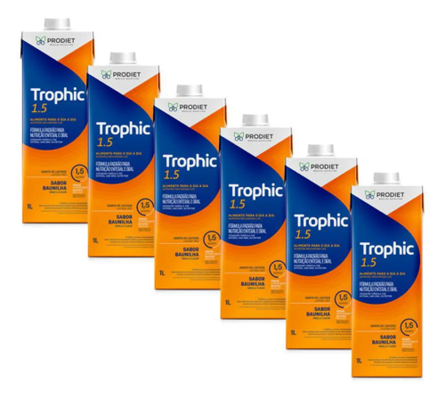 KIT 6 UN TROPHIC 1.5 1 LITRO DIETA ENTERAL PRODIET 1L Laranja Baunilha