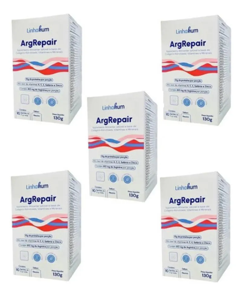 KIT 5 CX ARGREPAIR SUPLEMENTO CICATRIZAçãO PóS OP LINHAHUM 130g Branco Neutro