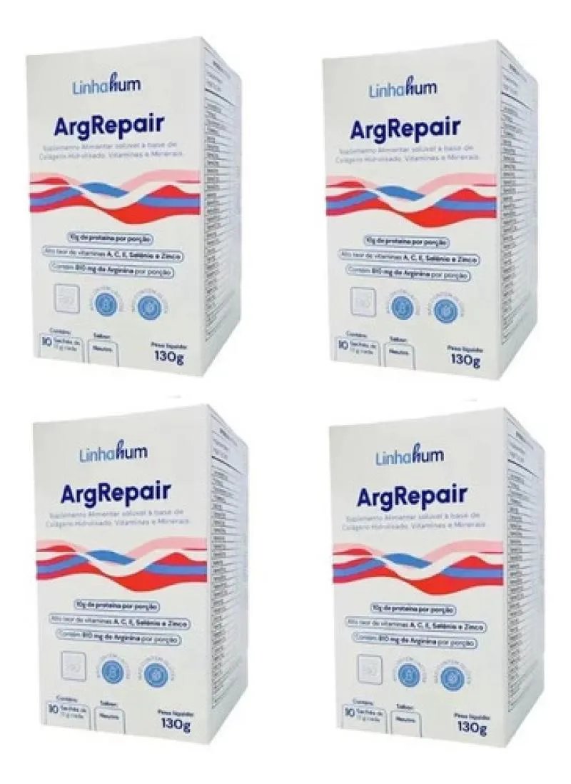 KIT 4 CX ARGREPAIR SUPLEMENTO CICATRIZAçãO PóS OP LINHAHUM 130g Branco Neutro