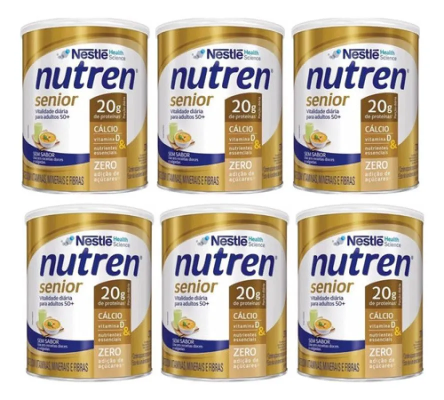KIT 6 NUTREN SENIOR SUPLEMENTO Pó NESTLé SEM SABOR LATA 370G