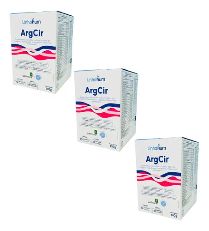 KIT 3 CX ARGCIR POTENCIALIZADOR HUMALI 10SACHêS 13G LINHAHUM Laranja E Limão