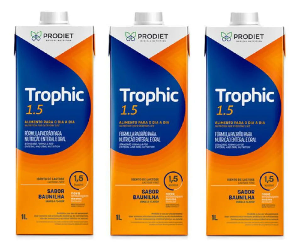 KIT 3 UN TROPHIC 1.5 1 LITRO DIETA ENTERAL PRODIET 1L Laranja Baunilha