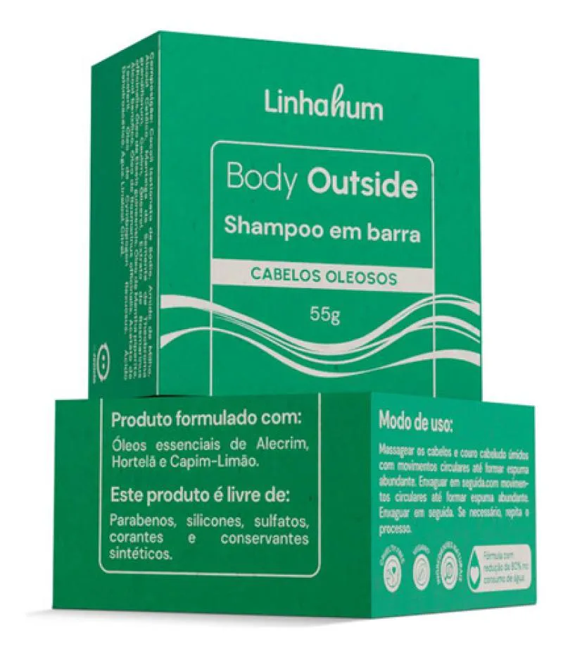 SHAMPOO BARRA BODY OUTSIDE CABELO OLEOSOS 80G LINHAHUM