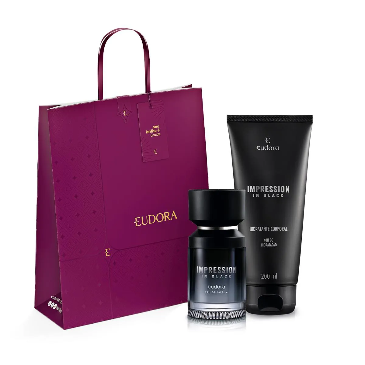 COMBO PRESENTE DE NATAL IMPRESSION IN BLACK: EAU DE PARFUM 100ML + LOçãO CORPORAL 200ML + SACOLA