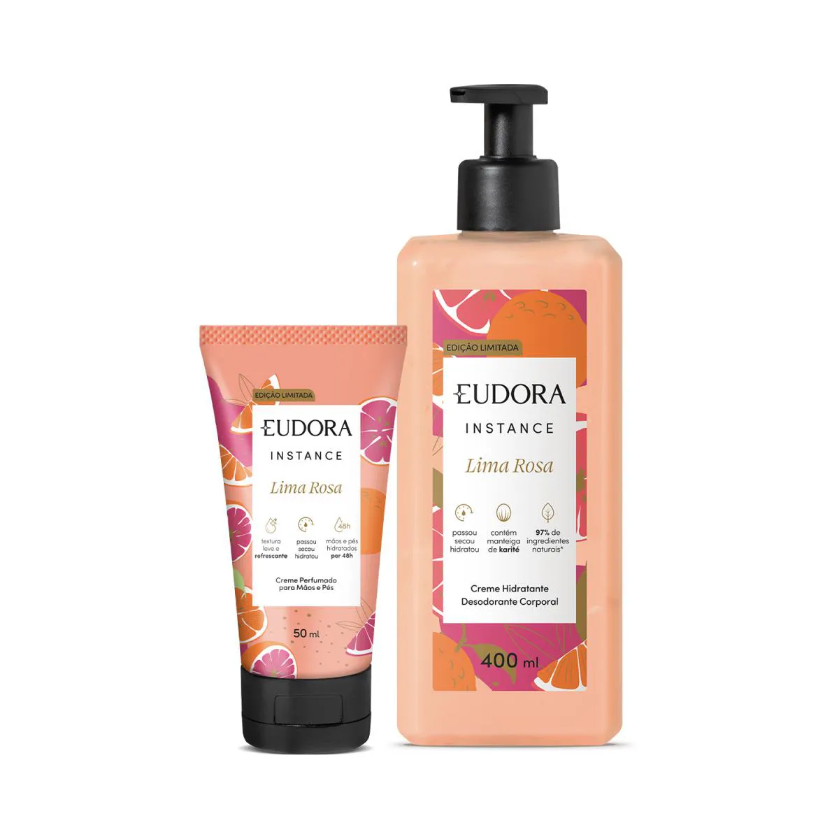 COMBO INSTANCE LIMA ROSA: CREME HIDRATANTE DESODORANTE 400ML + CREME PARA MãOS E PéS 50ML