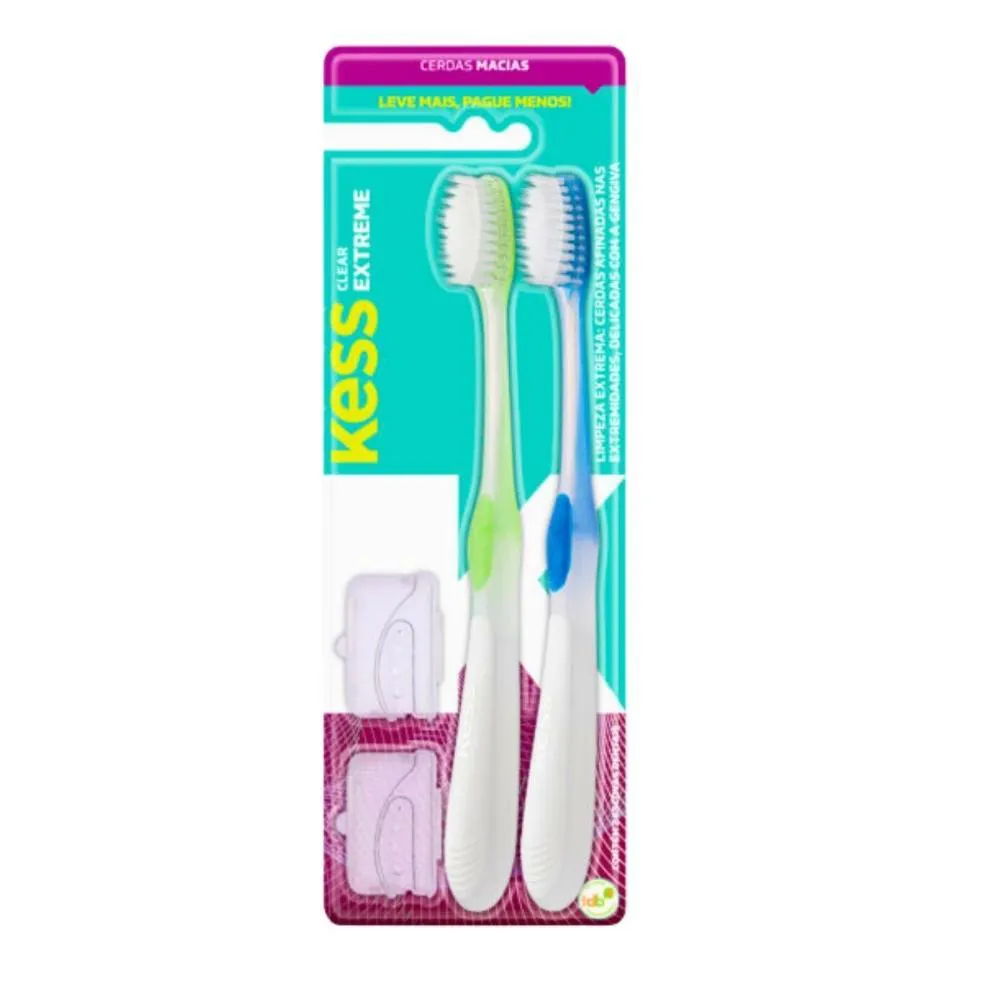 ESCOVA DENTAL CLEAR EXTREME KESS BELLIZ AZUL E VERDE C/2