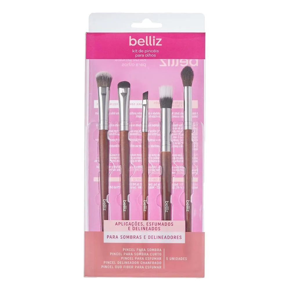 KIT COM 05 PINCéIS PARA OLHOS BELLIZ WOOD REF:2328