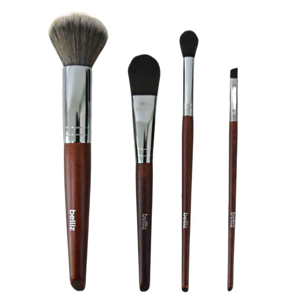 KIT COM 04 PINCéIS PARA ROSTO BELLIZ WOOD REF:2327
