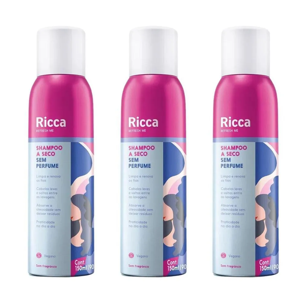 KIT SHAMPOO A SECO BELLIZ SEM PERFUME RICCA REFRESH ME C/3