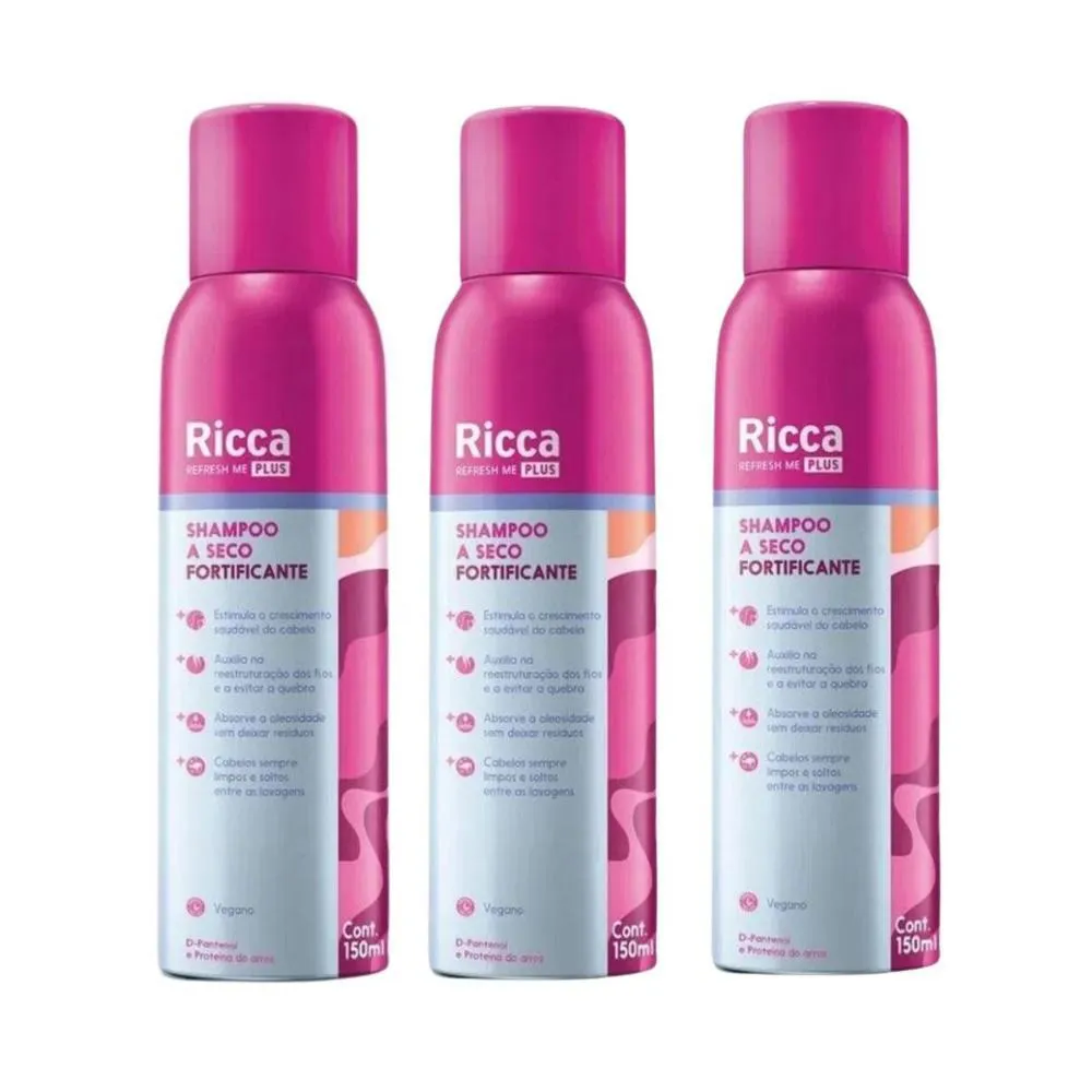 KIT SHAMPOO A SECO FORTIFICANTE BELLIZ RICCA REFRESH ME PLUS 150ML C/3