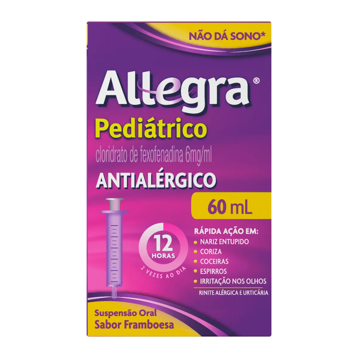 Antialérgico Allegra Pediátrico Cloridrato de Fexofenadina 6mg/ml Suspensão Oral 60ml com Seringa