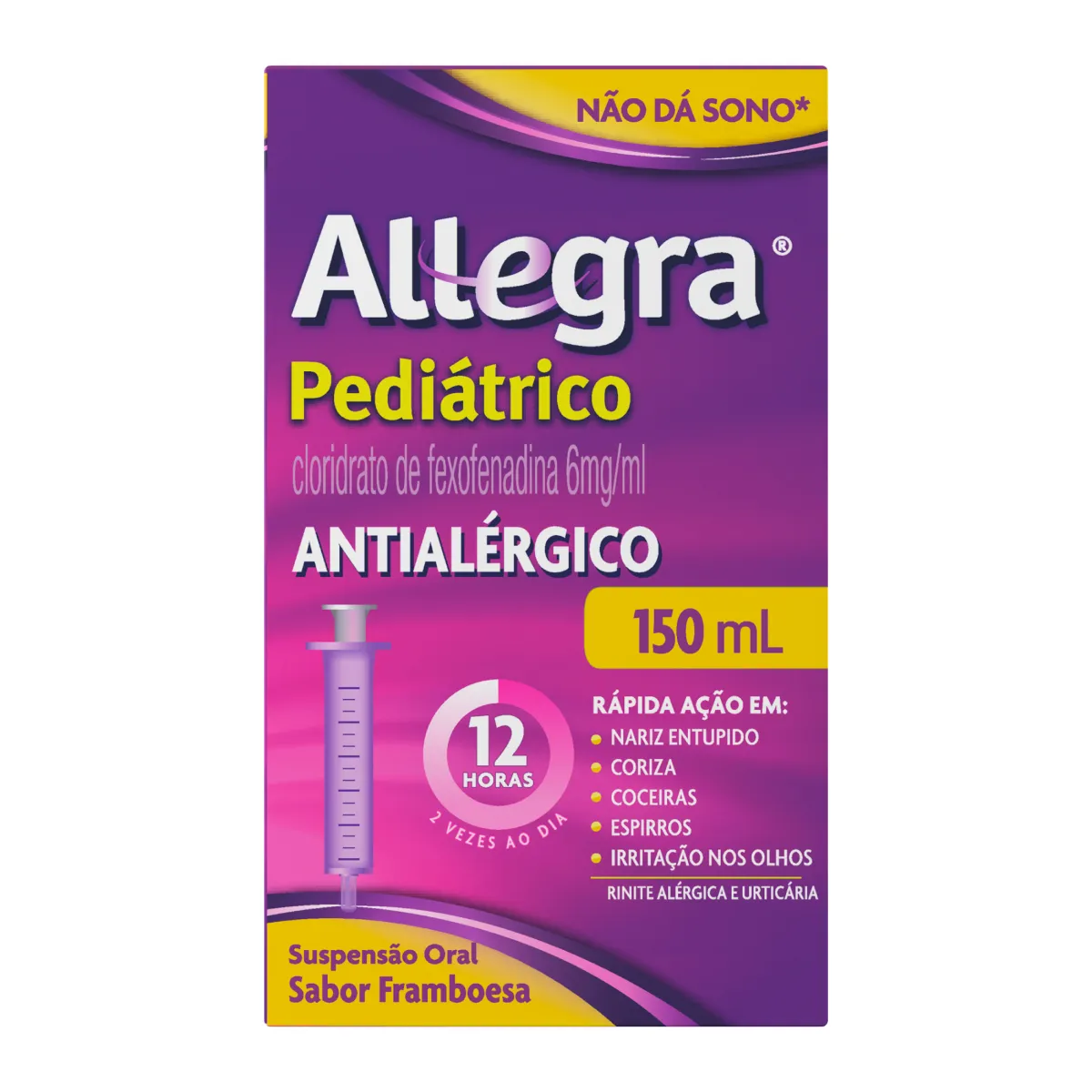 Antialérgico Allegra Pediátrico Cloridrato de Fexofenadina 6mg/ml Suspensão Oral 150ml com Seringa