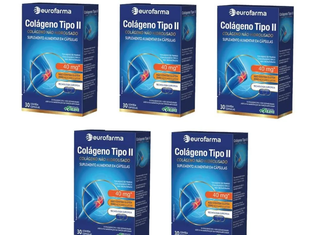 KIT C/5 COLAGENO TIPO 2 EUROFARMA C/30 CAPSULAS CADA
