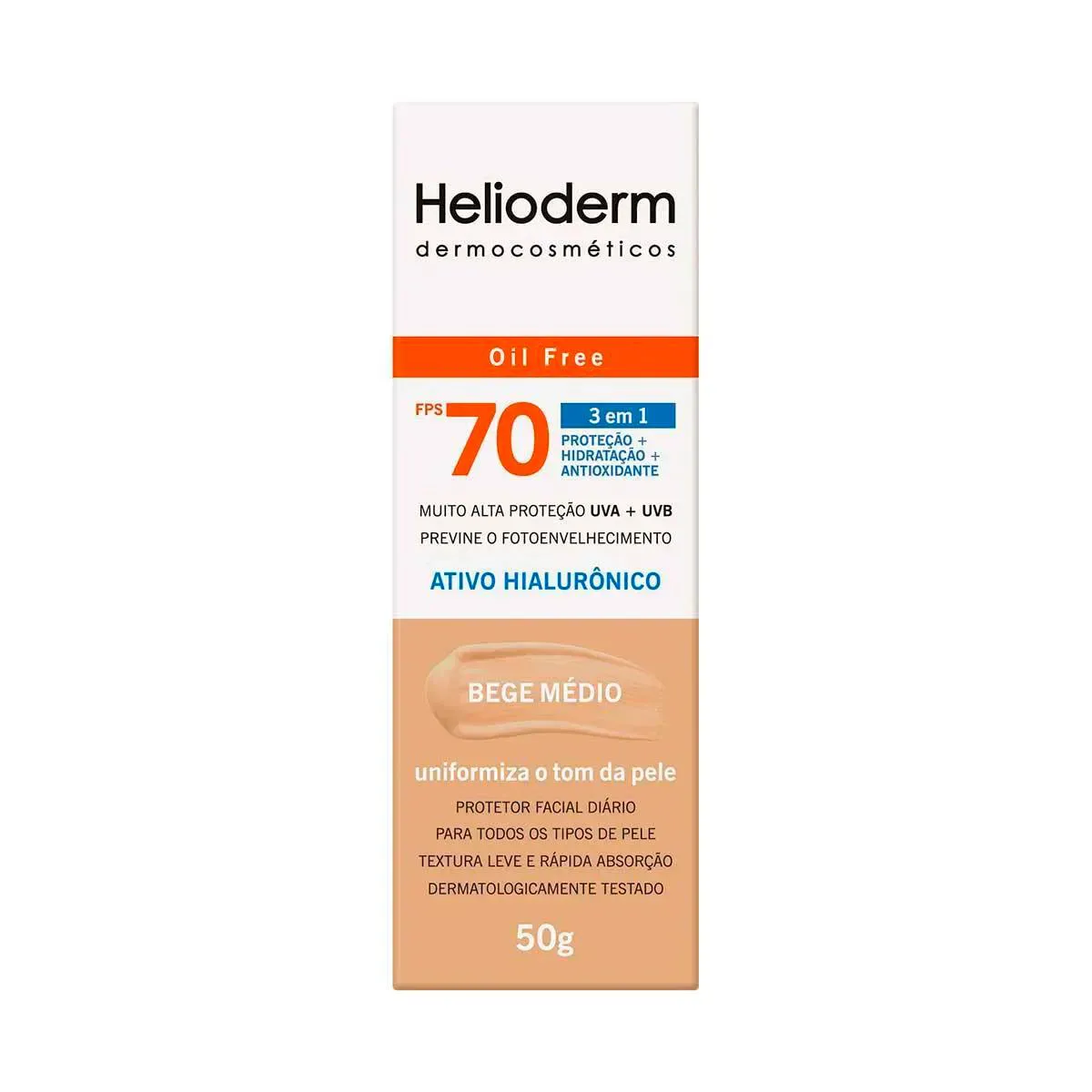PROTETOR SOLAR HELIODERM FACIAL FPS 70 50 GRAMAS BEGE MÉDIO