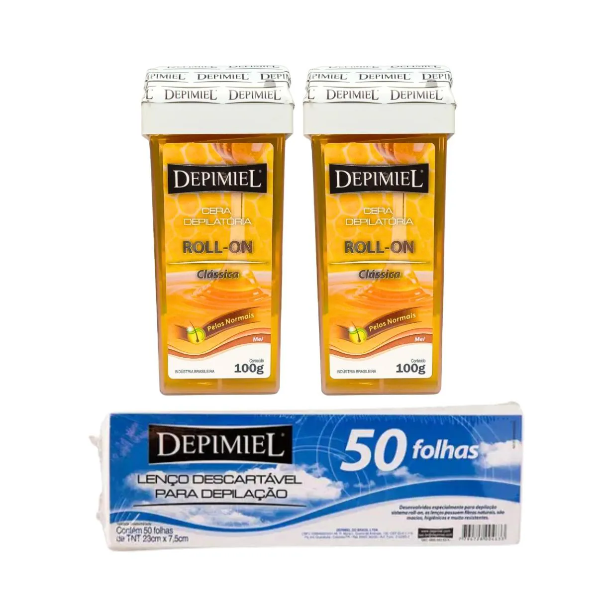 KIT 50 FOLHA LENçO DESCARTáVEL E 2 CERA ROLL-ON MEL DEPIMIEL