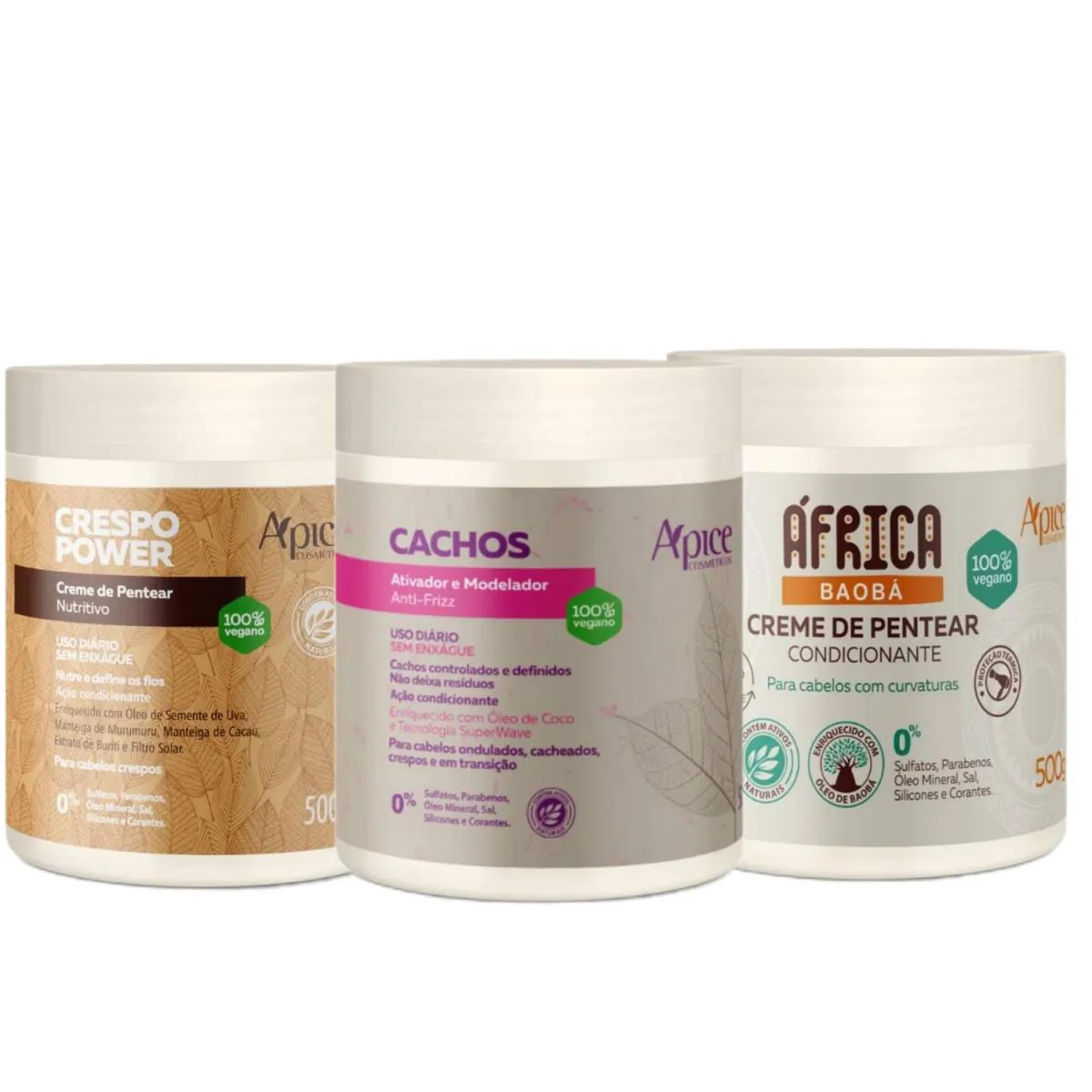 APICE KIT ATIVADOR MODELADOR, CREME DE PENTEAR E MáSCARA NUTRITIVA 500G ( 3 PRODUTOS)