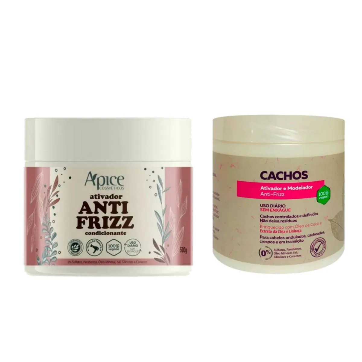 APICE KIT ATIVADOR ANTI FRIZZ 500G + ATIVADOR E MODELADOR CACHOS 500G