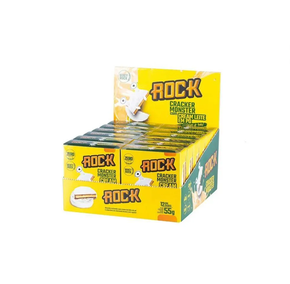 CRACKER MONSTER (CAIXA 12 UNID DE 55G) - SABOR: CREAM LEITE EM Pó C/ WHEY ROCK
