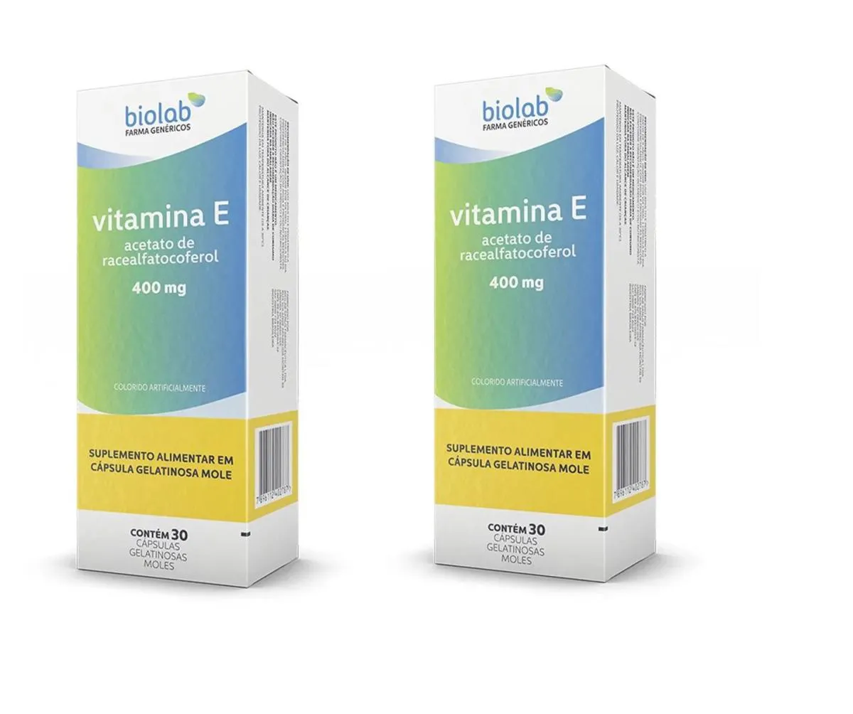 KIT 2 SUPLEMENTO ALIMENTAR VITAMINA E 400MG 30CPS - BIOLAB