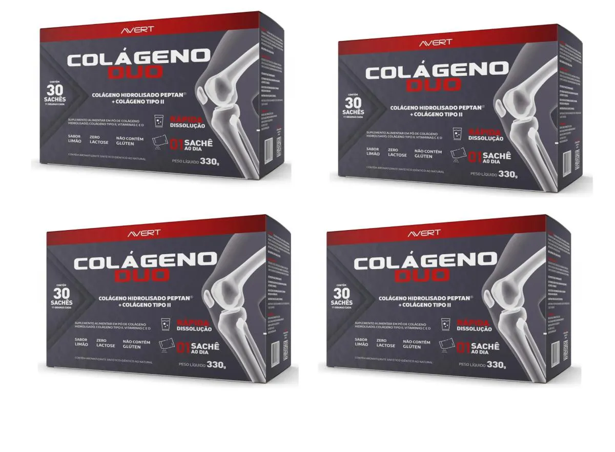 KIT 4 SUPLEMENTO COLáGENO DUO TIPO II 30 SACHêS 11G - BIOLAB