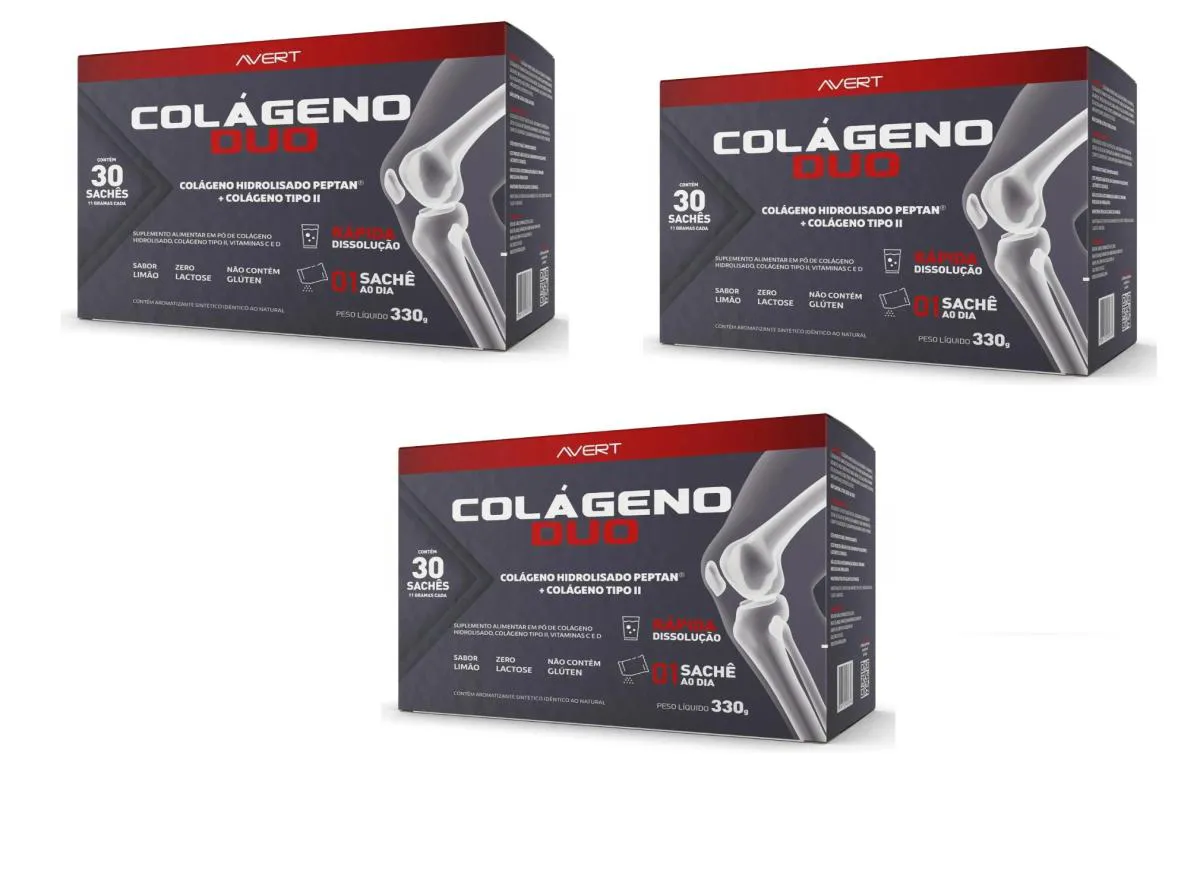 KIT 3 SUPLEMENTO COLáGENO DUO TIPO II 30 SACHêS 11G - BIOLAB