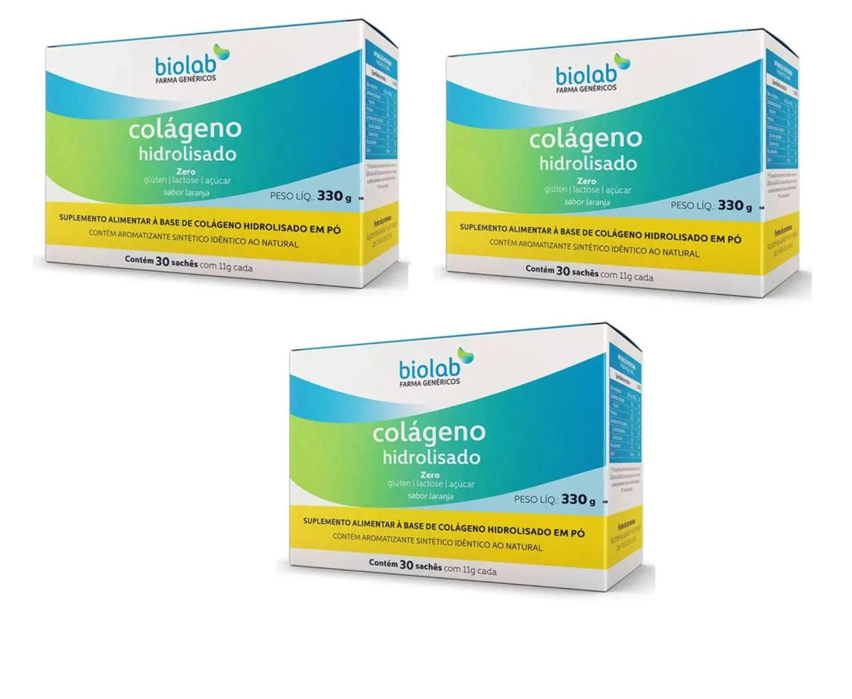 KIT 3 SUPLEMENTO COLáGENO HIDROLISADO 11G 30 SACHêS - BIOLAB