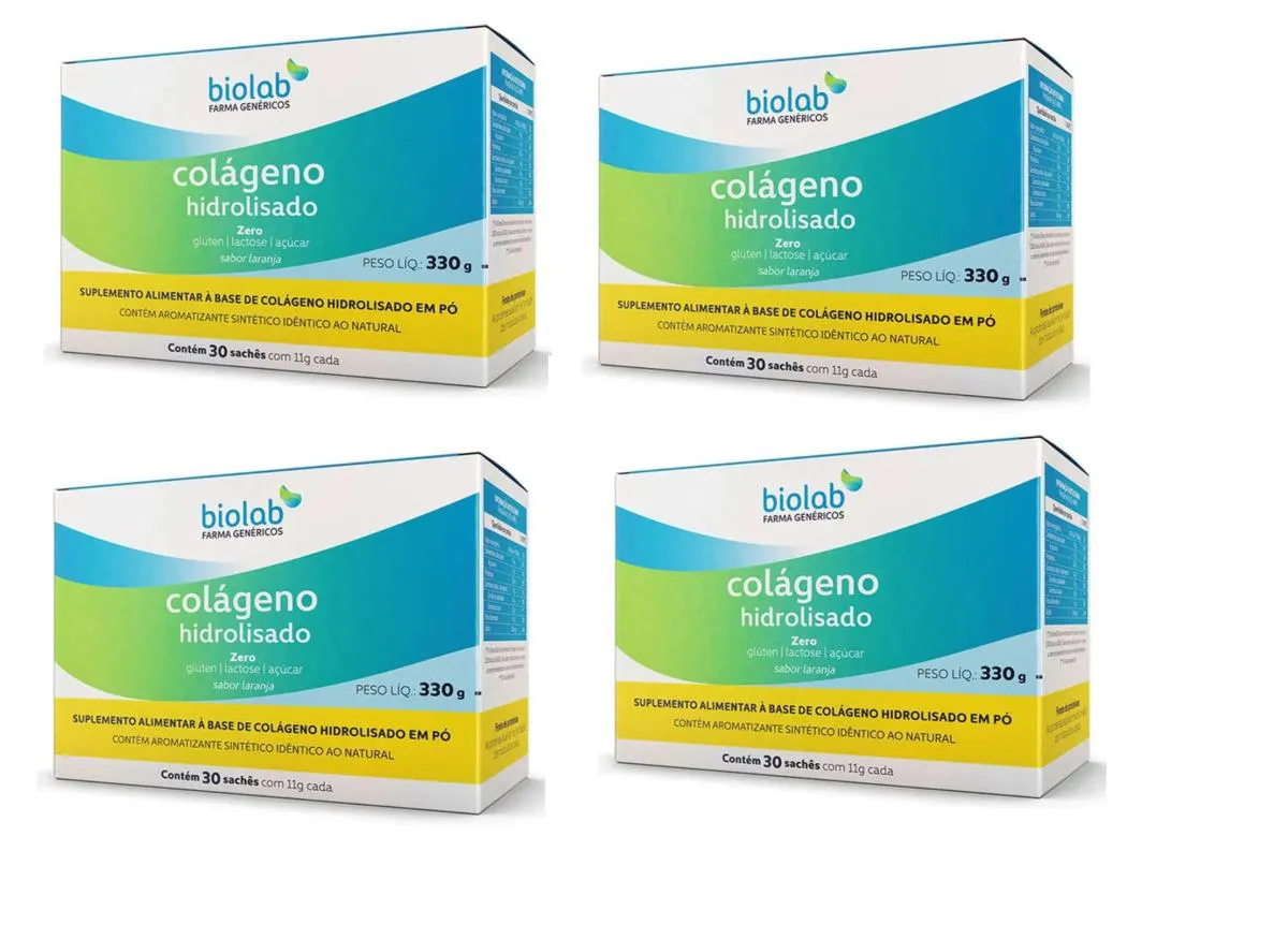 KIT 4 SUPLEMENTO COLáGENO HIDROLISADO 11G 30 SACHêS - BIOLAB
