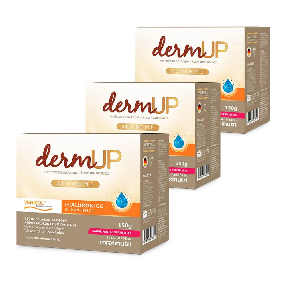 KIT 3 DERMUP VERISOL SACHE ÁCIDO HIALURôNICO D-PANTENOL FRUTAS VERMELHAS MAXINUTRI