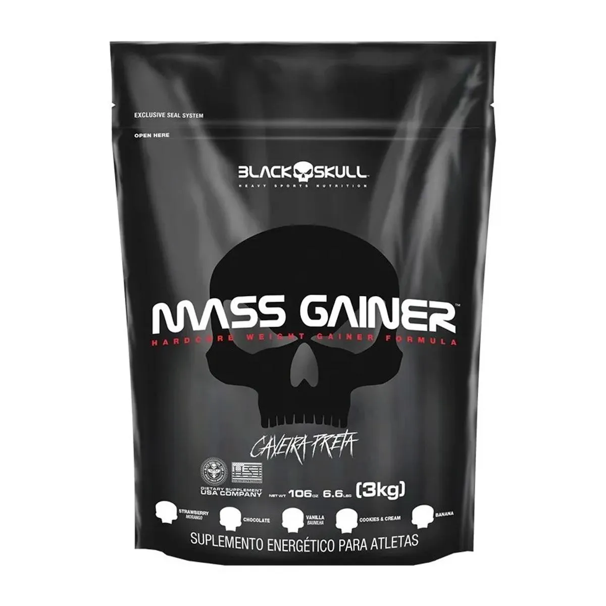 MASS GAINER REFIL 3KG SABOR CHOCOLATE  - MASSA HIPERCALóRICO - BLACK SKULL CAVEIRA PRETA 3 KG