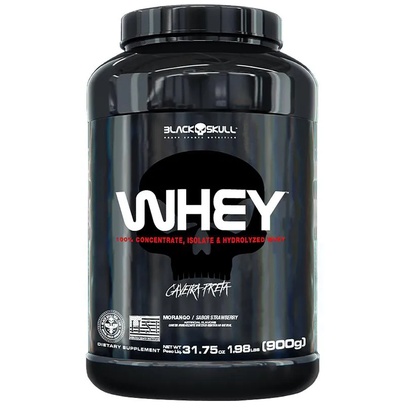 WHEY PROTEIN SABOR CHOCOLATE - POTE 900G ISOLADO CONCENTRADO HIDROLISADO - BLACK SKULL CAVEIRA PRETA 900 G