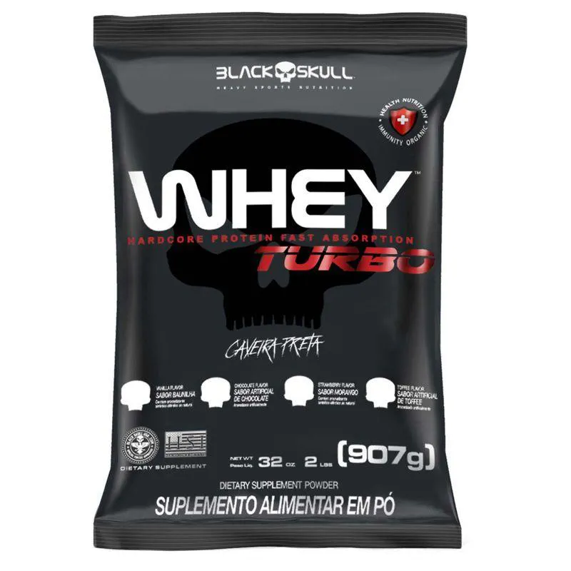 WHEY TURBO PROTEIN SABOR BAUNILHA - 907G CONCENTRADO HIPERCALóRICO - BLACK SKULL CAVEIRA PRETA