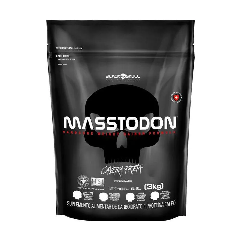 MASSTODON 3KG REFIL SABOR MORANGO - HIPERCALóRICO - BLACK SKULL CAVEIRA PRETA 3 KG