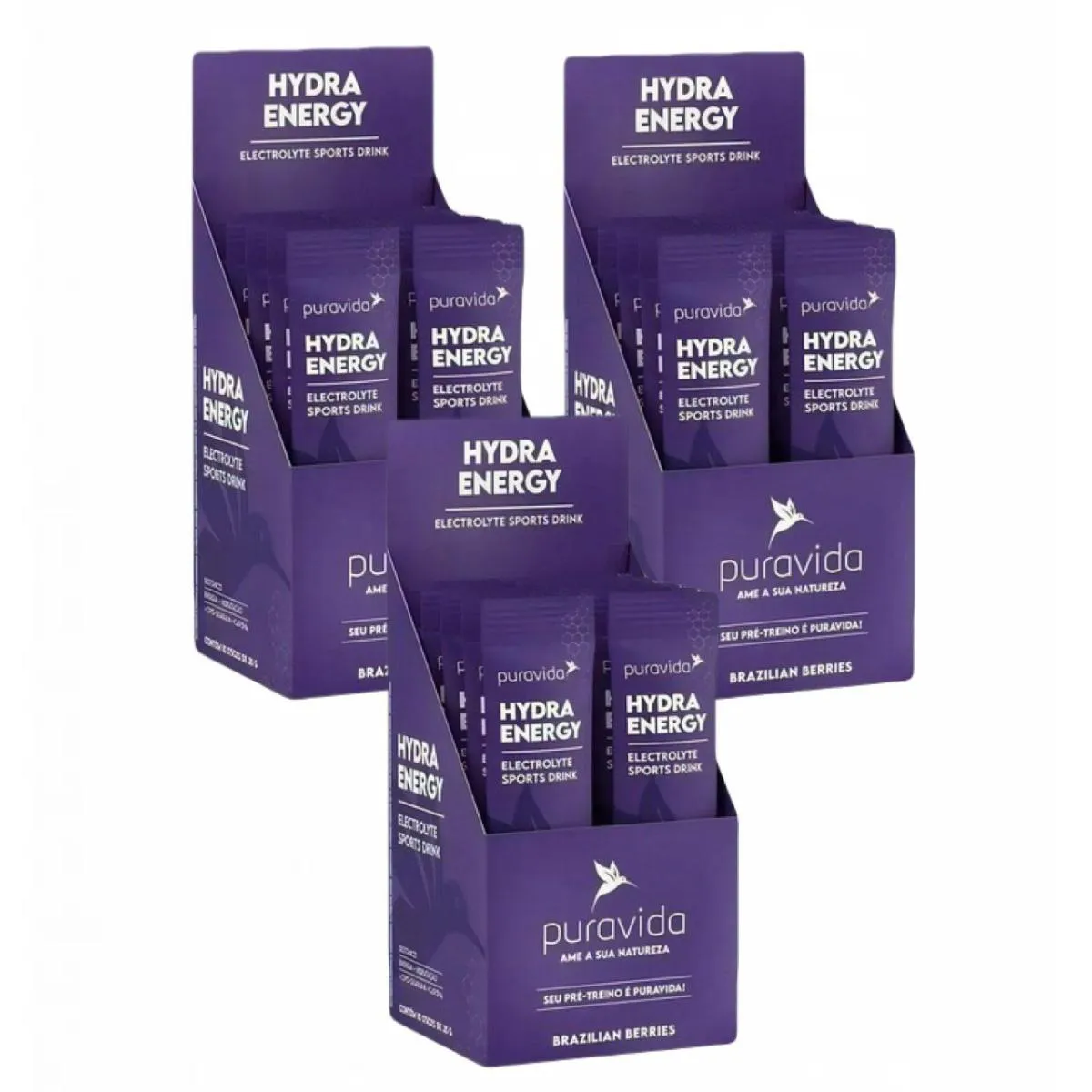 3X HYDRA ENERGY ELETRóLITOS- BERRIES- BOX C/10 UN - PURAVIDA Brazilian Berries
