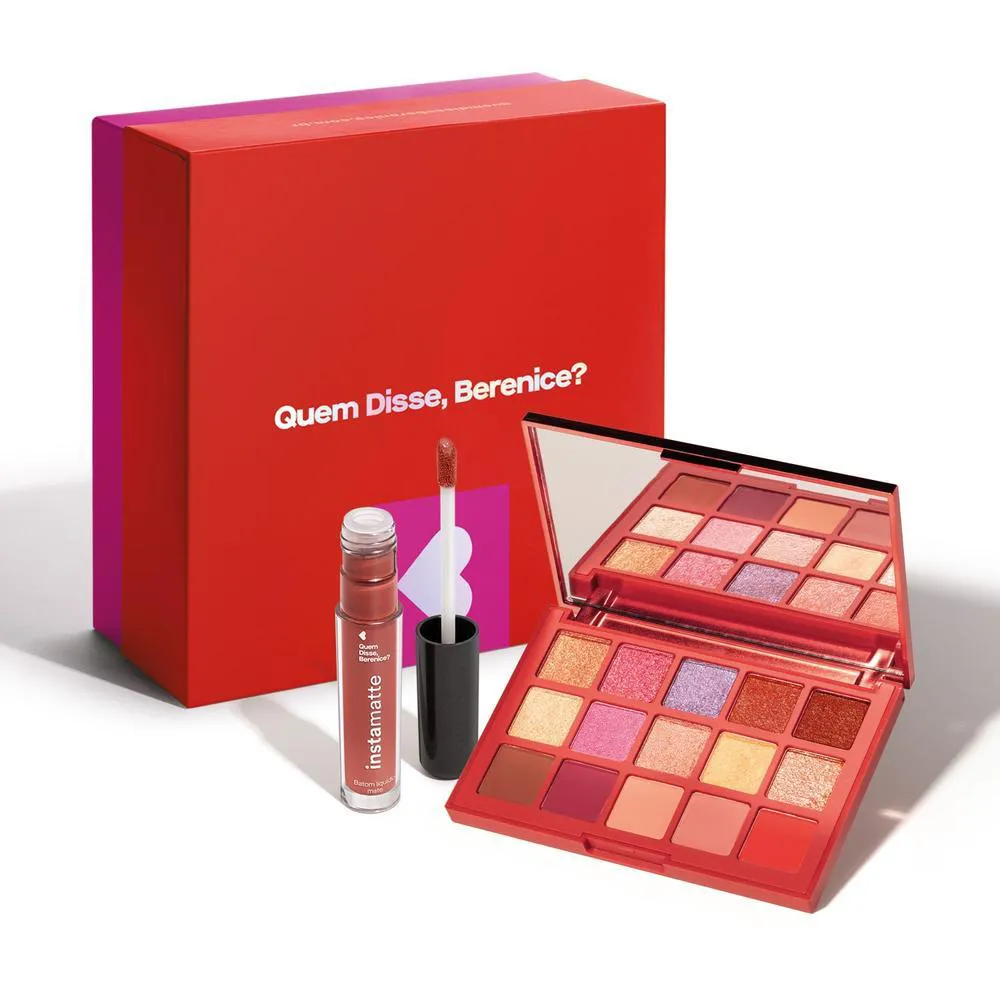 KIT PRESENTE MAKE CAMALEOA: PALETA DE SOMBRAS 12G + BATOM LíQUIDO GOIABALI 4ML + CAIXA DE PRESENTE