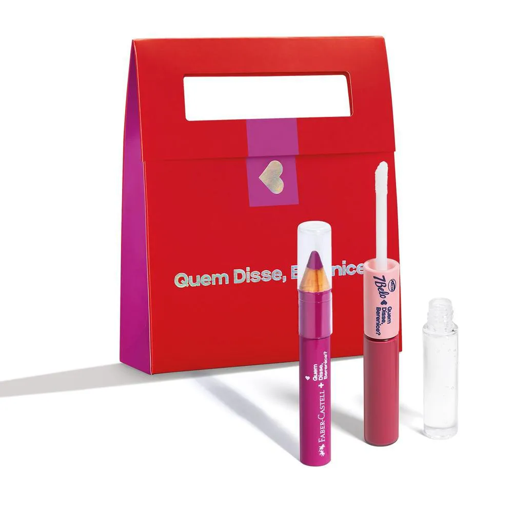KIT PRESENTE ROSA: LáPIS JUMBO FABER-CASTELL 1,2G + BATOM DUO GLOSS 7BELO 8ML + SACOLA