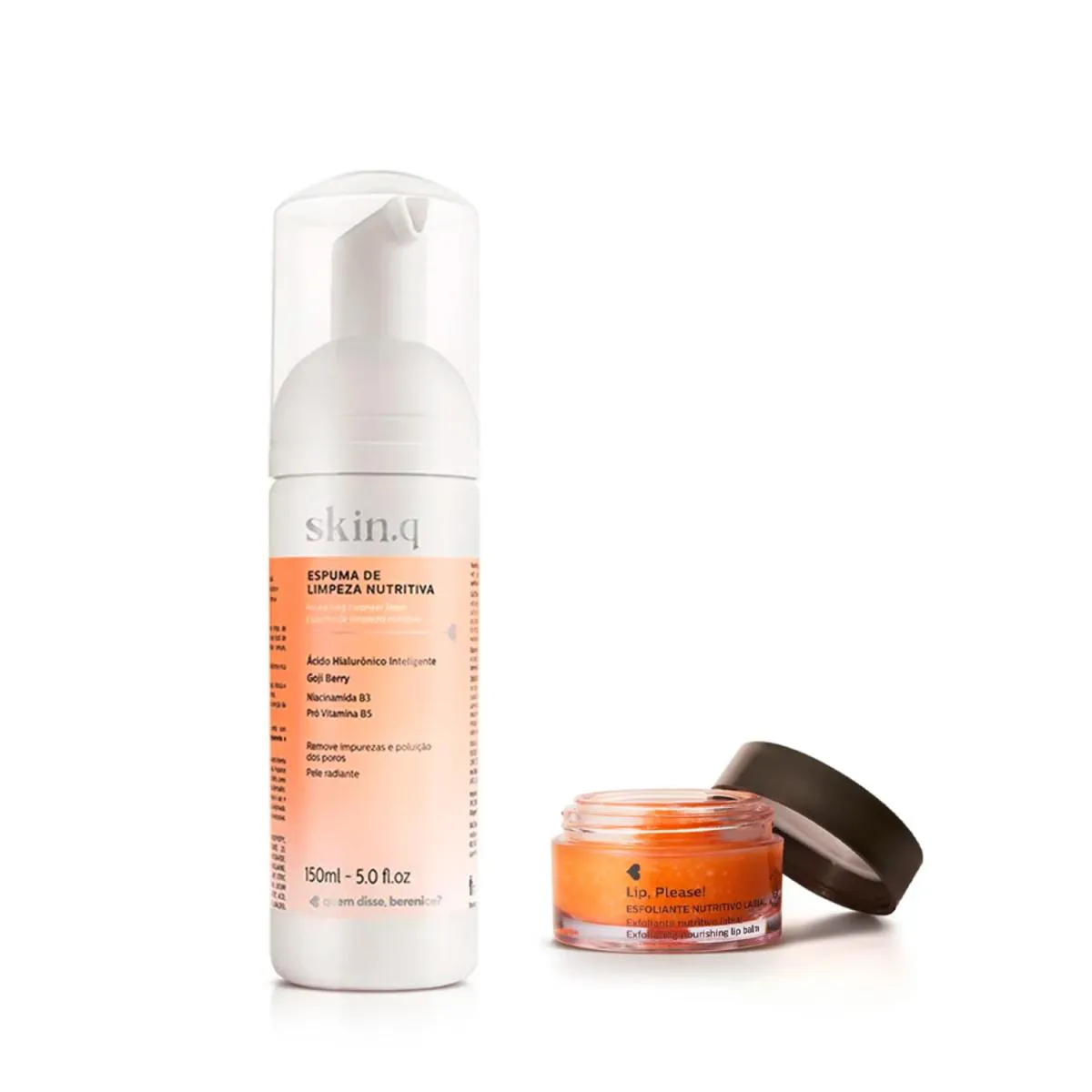 COMBO ESPUMA DE LIMPEZA NUTRITIVA SKIN.Q 150ML + LIP, PLEASE! ESFOLIANTE NUTRITIVO LABIAL 8G - QDB