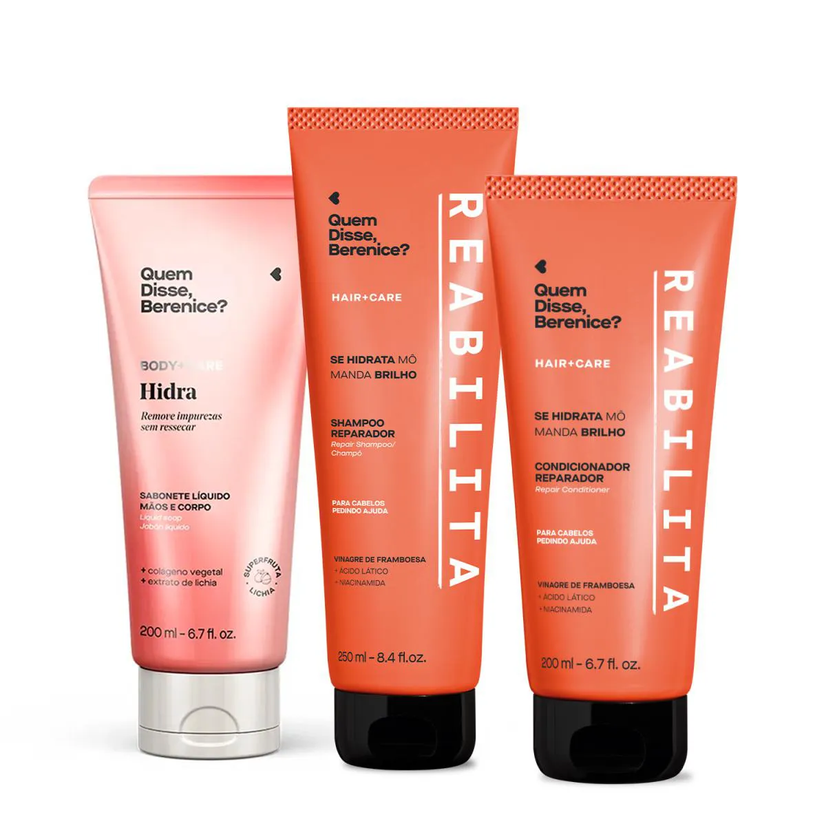 COMBO HORA DO BANHO: SHAMPOO + CONDICIONADOR + SABONETE LíQUIDO MãOS E CORPO LICHIA - QDB